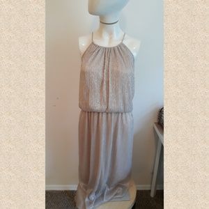 Metallic gold halter dress